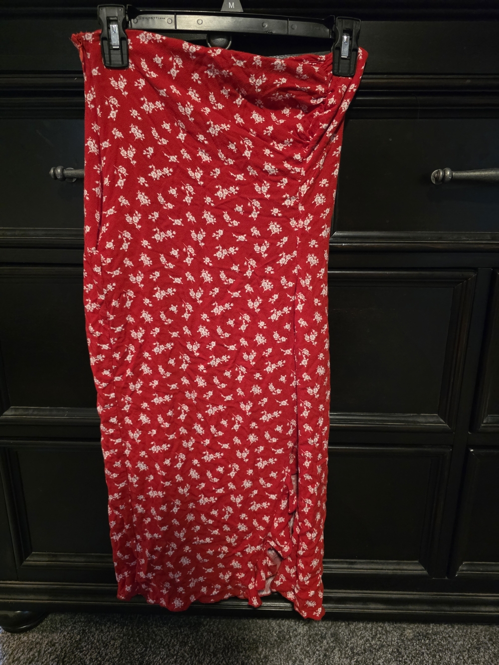 Women's Red Floral Maxi Skirt - Lightweight Elegant Silhouette